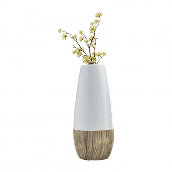 Cer, 13"h 2-tone Vase, Creme/white