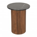 Wood/marble, 22"h Reeded, Side Table, Brown/black