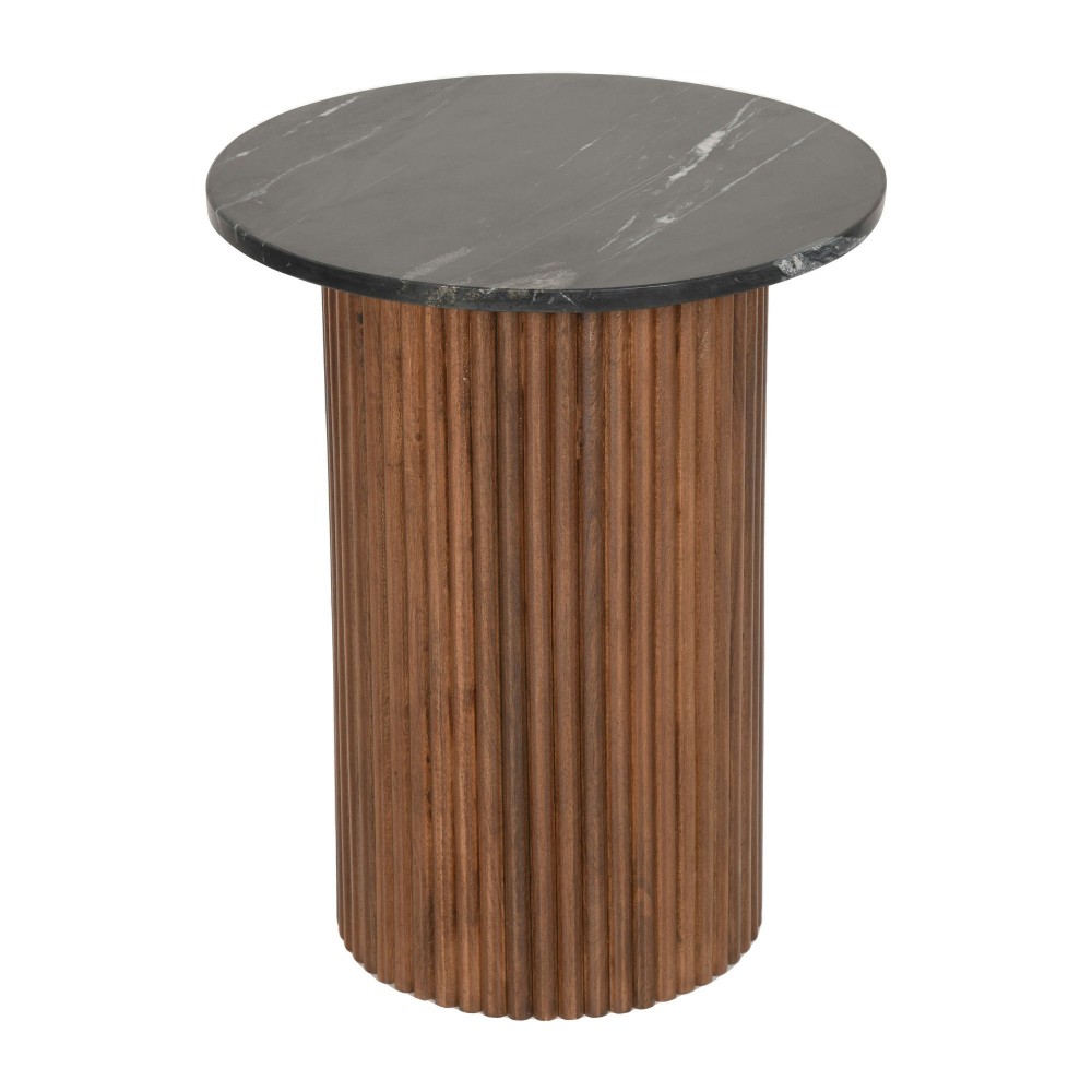 Wood/marble, 22"h Reeded, Side Table, Brown/black