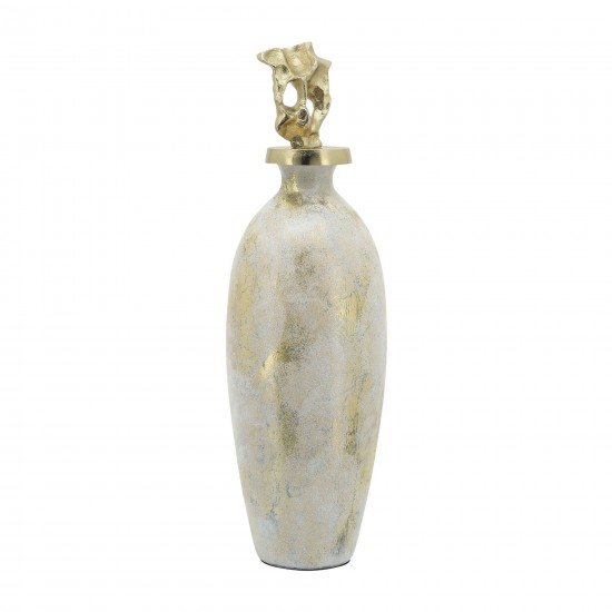 Glass, 23"h Metal Vase Tribal Topper, White/gold