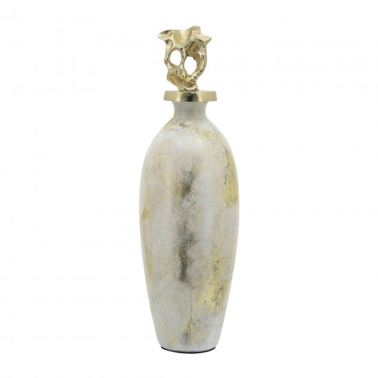 Glass, 23"h Metal Vase Tribal Topper, White/gold