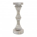 Wood, 14" Banded Bead Candle Holder, Antique White