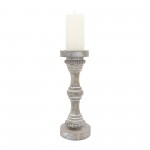 Wood, 14" Banded Bead Candle Holder, Antique White