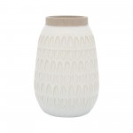 Cer, 8"h Carved Vase, Beige