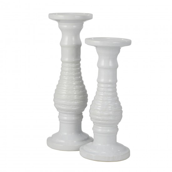 Ceramic 15" Candle Holder, White Stripe