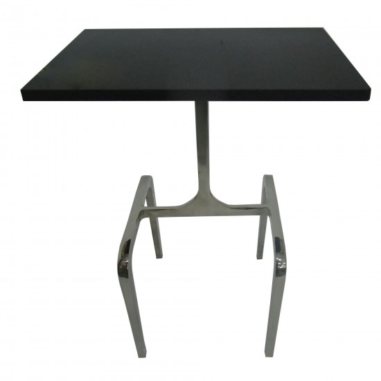 22" 4-legged Accent Table, Black Marble, Nickel