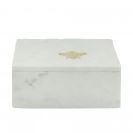 Marble 7x5 Marble Box W/ Bee Accent White