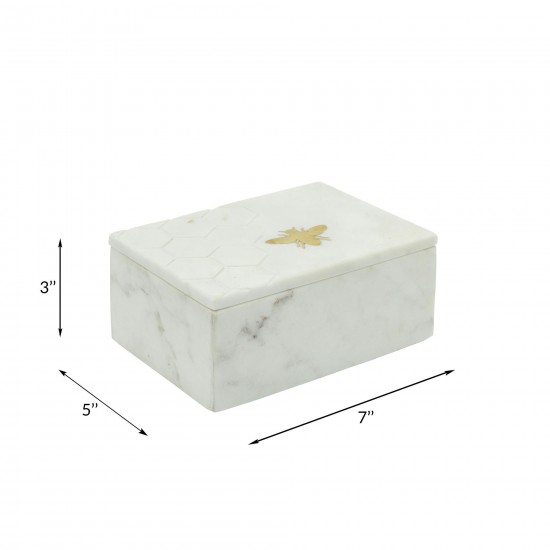 Marble 7x5 Marble Box W/ Bee Accent White