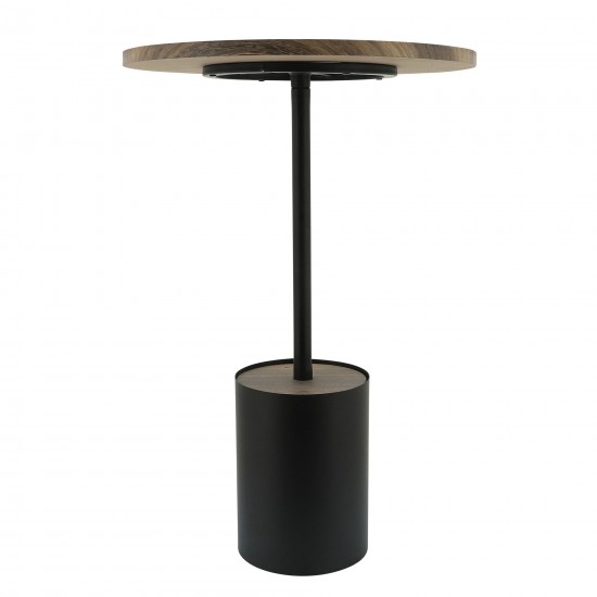 Metal, 24"h Side Table Wooden Top, Black/brown