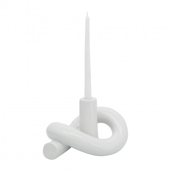 Cer, 6" Loopy Candle Holder, White