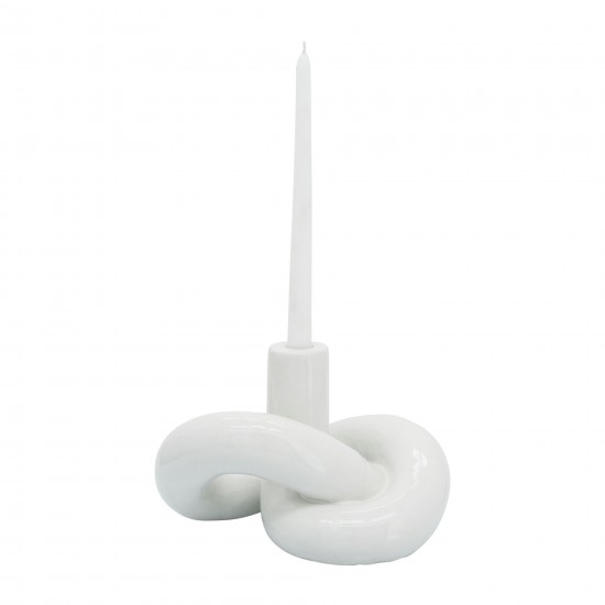 Cer, 6" Loopy Candle Holder, White