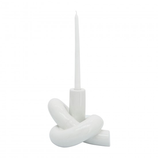 Cer, 6" Loopy Candle Holder, White