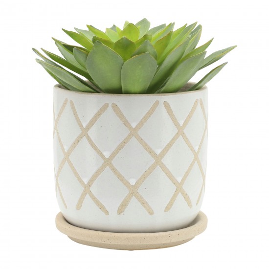 S/2 5/6" Cross Planter W/ Saucer, White