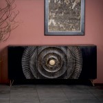Wood, 63x30 Carved Circle Console Cabinet, Black