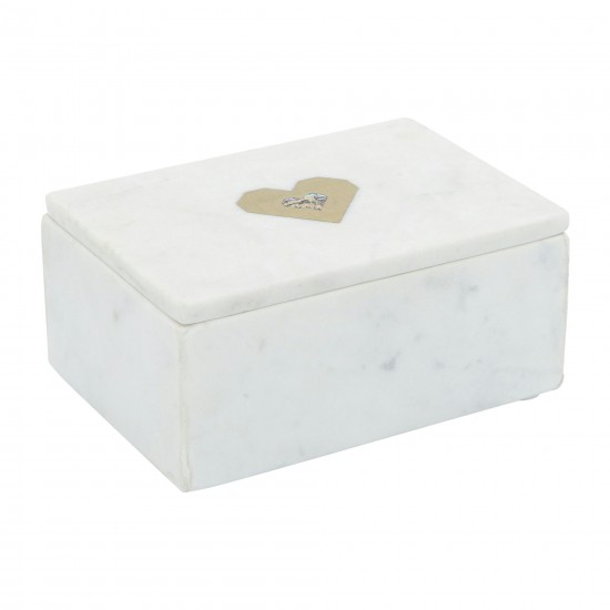 Marble, 7x5 Rectangular Box - Heart, White