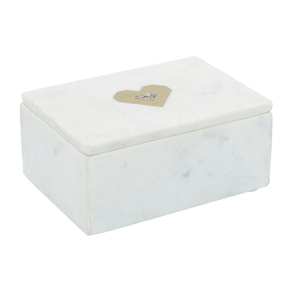 Marble, 7x5 Rectangular Box - Heart, White