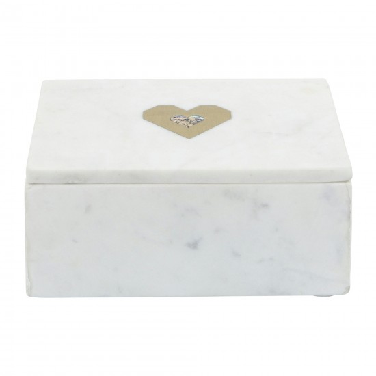 Marble, 7x5 Rectangular Box - Heart, White