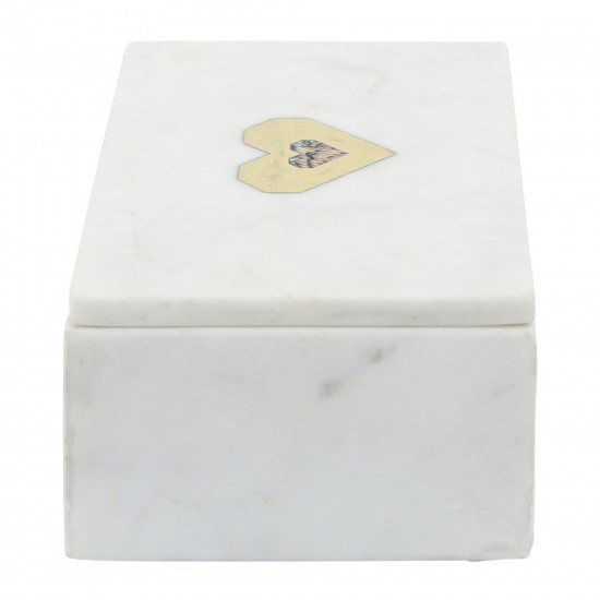 Marble, 7x5 Rectangular Box - Heart, White