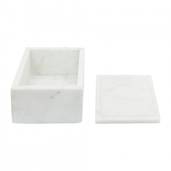 Marble, 7x5 Rectangular Box - Heart, White