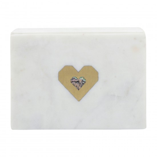 Marble, 7x5 Rectangular Box - Heart, White