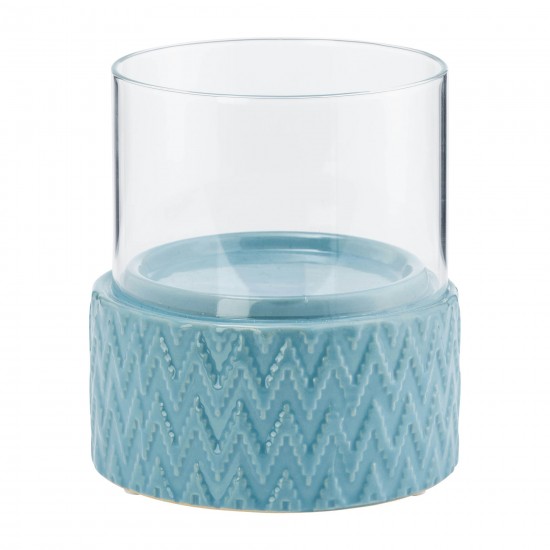 Turq Ceramic /glass 5" Pillar Holder, Chevron