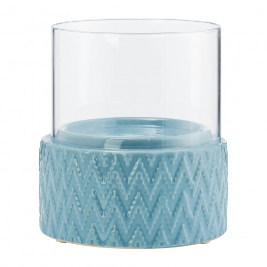 Turq Ceramic /glass 5" Pillar Holder, Chevron