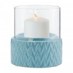 Turq Ceramic /glass 5" Pillar Holder, Chevron