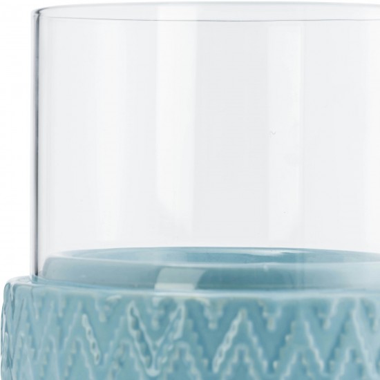 Turq Ceramic /glass 5" Pillar Holder, Chevron