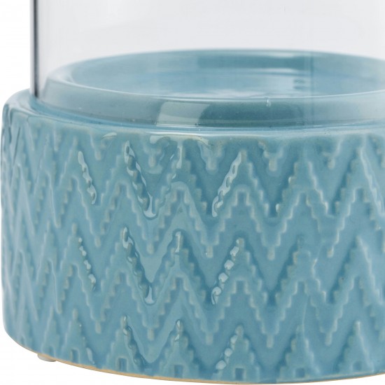 Turq Ceramic /glass 5" Pillar Holder, Chevron