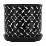 S/2 6/8" Dots Planter W/ Saucer, Black