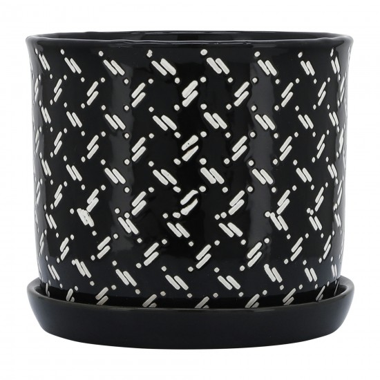 S/2 6/8" Dots Planter W/ Saucer, Black