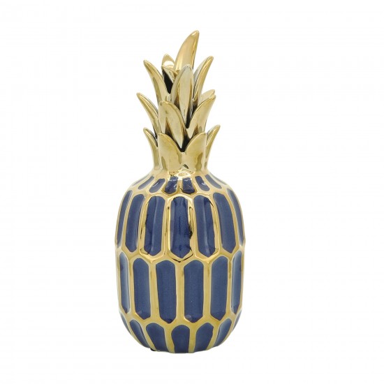 Ceramic 10.25" Pineapple Navy/gold