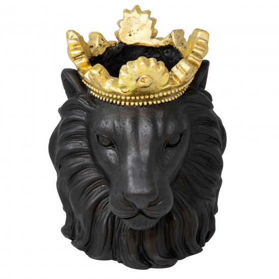 Resin 9" Lion W/ Crown, Black