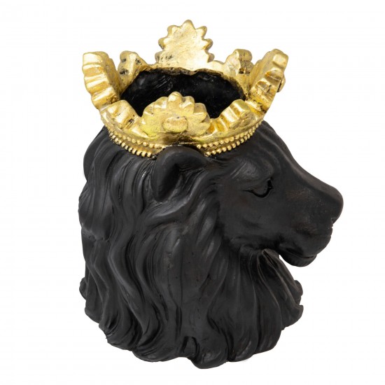 Resin 9" Lion W/ Crown, Black