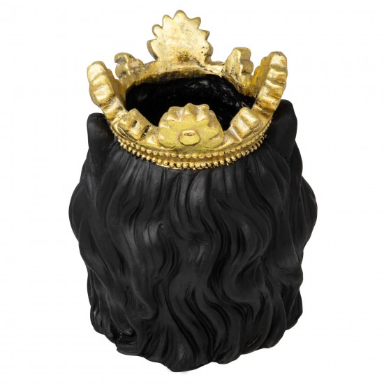 Resin 9" Lion W/ Crown, Black