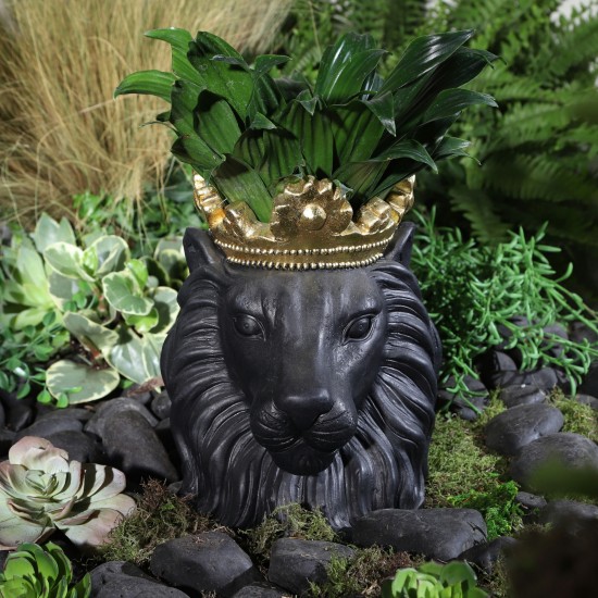 Resin 9" Lion W/ Crown, Black