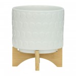 Ceramic S/2 8/10" Planter On Wooden Stand, White