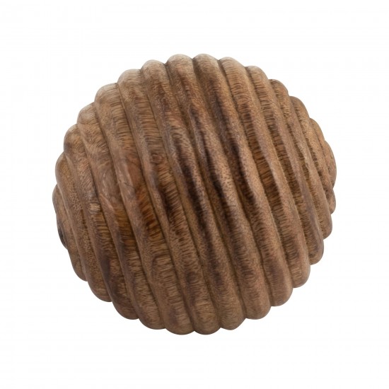 4" Wooden Orb W/ Ridges, Natural