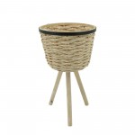 S/2 Wicker Footed Planters, White