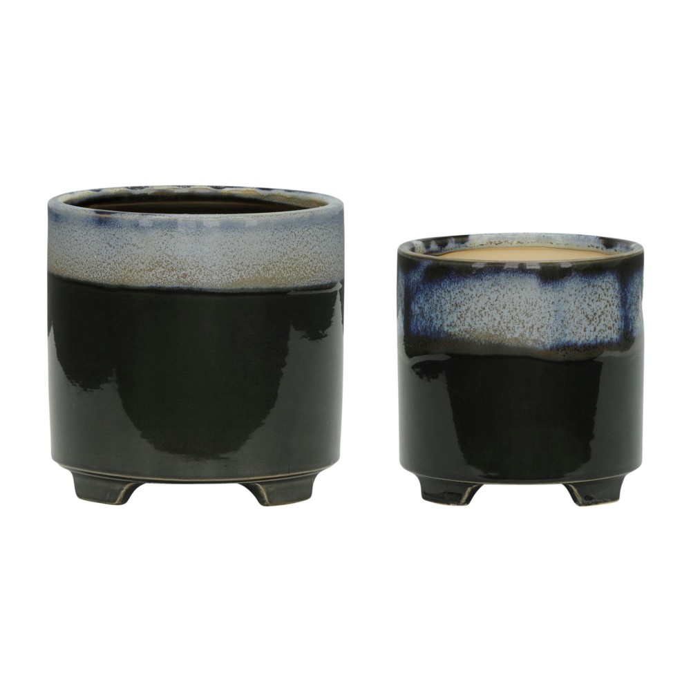 S/2 Ceramic 6/8" Footed Planter, Blue