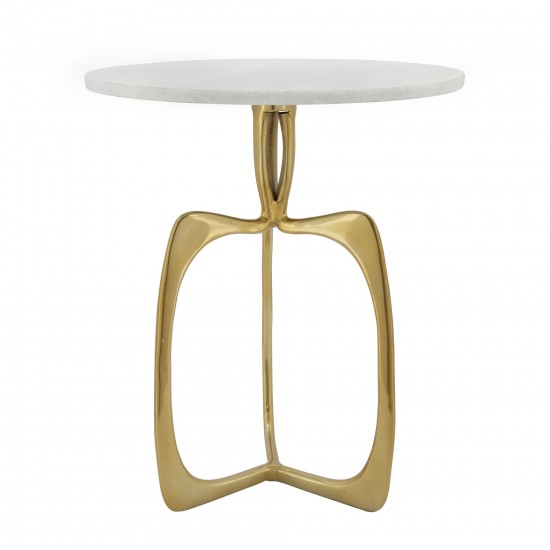 Metal 20" Accent Table W/ White Marble, Gold Kd