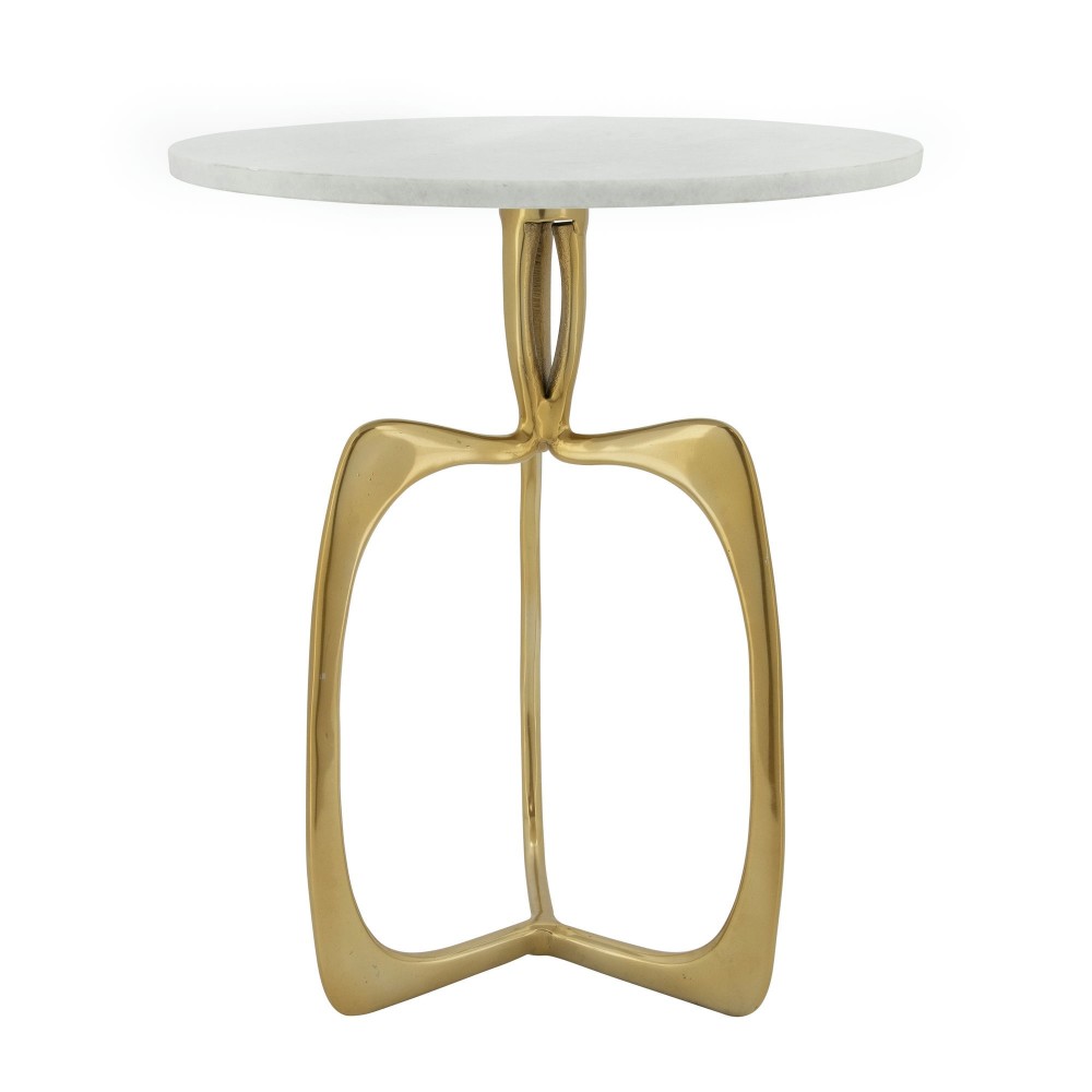 Metal 20" Accent Table W/ White Marble, Gold Kd
