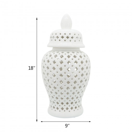 24" Cut-out Clover Temple Jar, White