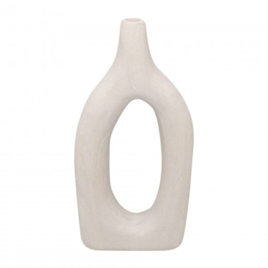 Wood, 14"h Cut-out Vase, White