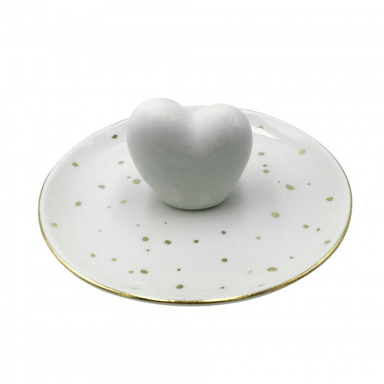 6" Trinket Heart Tray, White