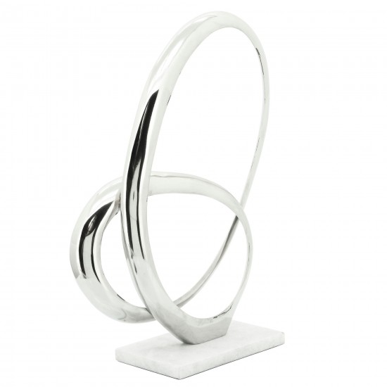 Metal 16"h Loop W/ Marble Base, Silver