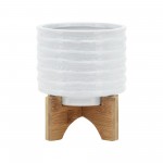 Ceramic 5" Planter On Stand, White Stripe