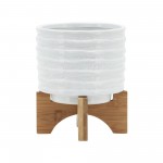 Ceramic 5" Planter On Stand, White Stripe