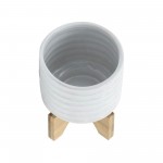 Ceramic 5" Planter On Stand, White Stripe