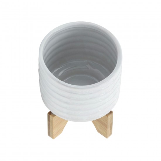 Ceramic 5" Planter On Stand, White Stripe